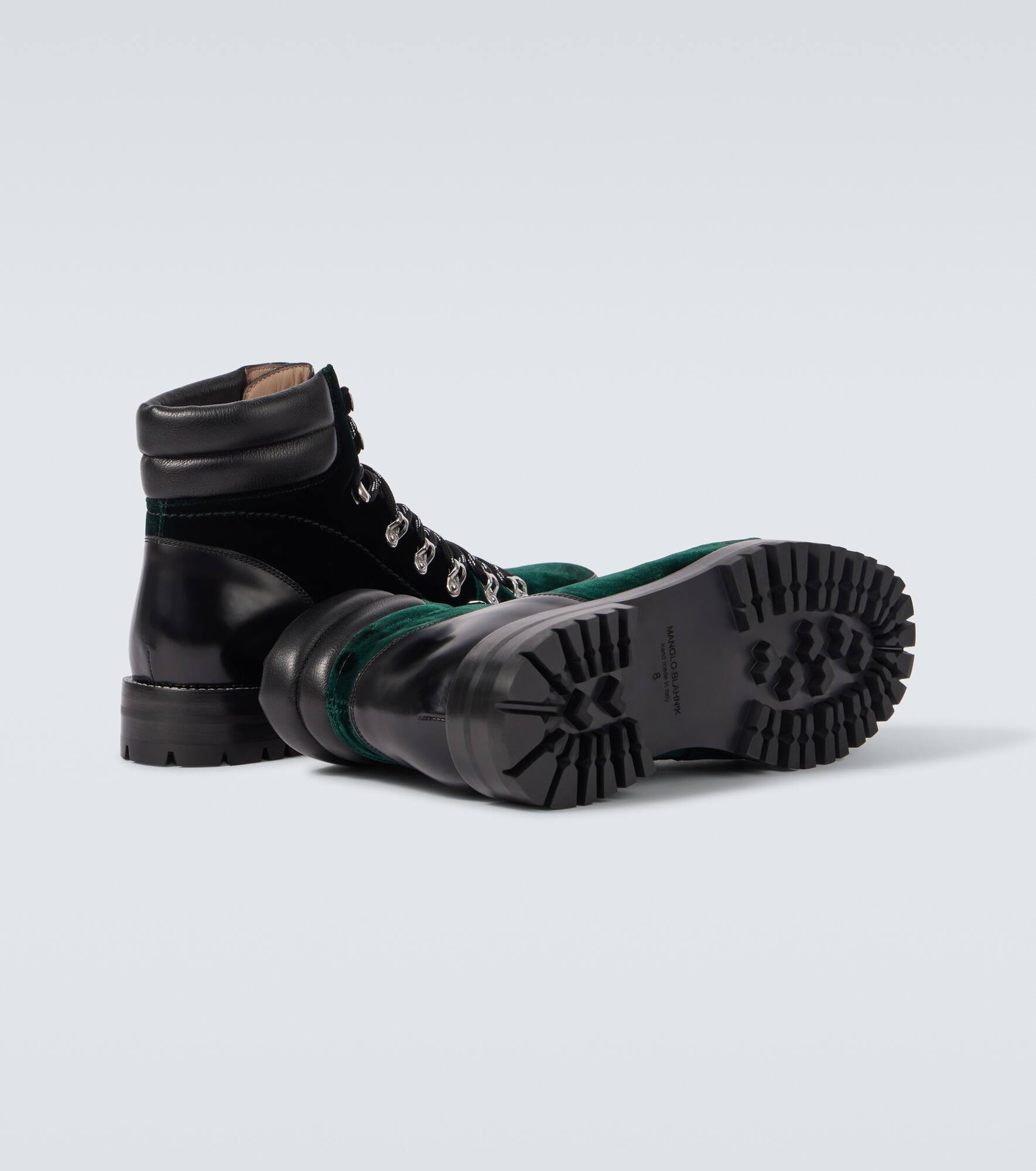 Janka leather-trimmed velvet combat boots - 7