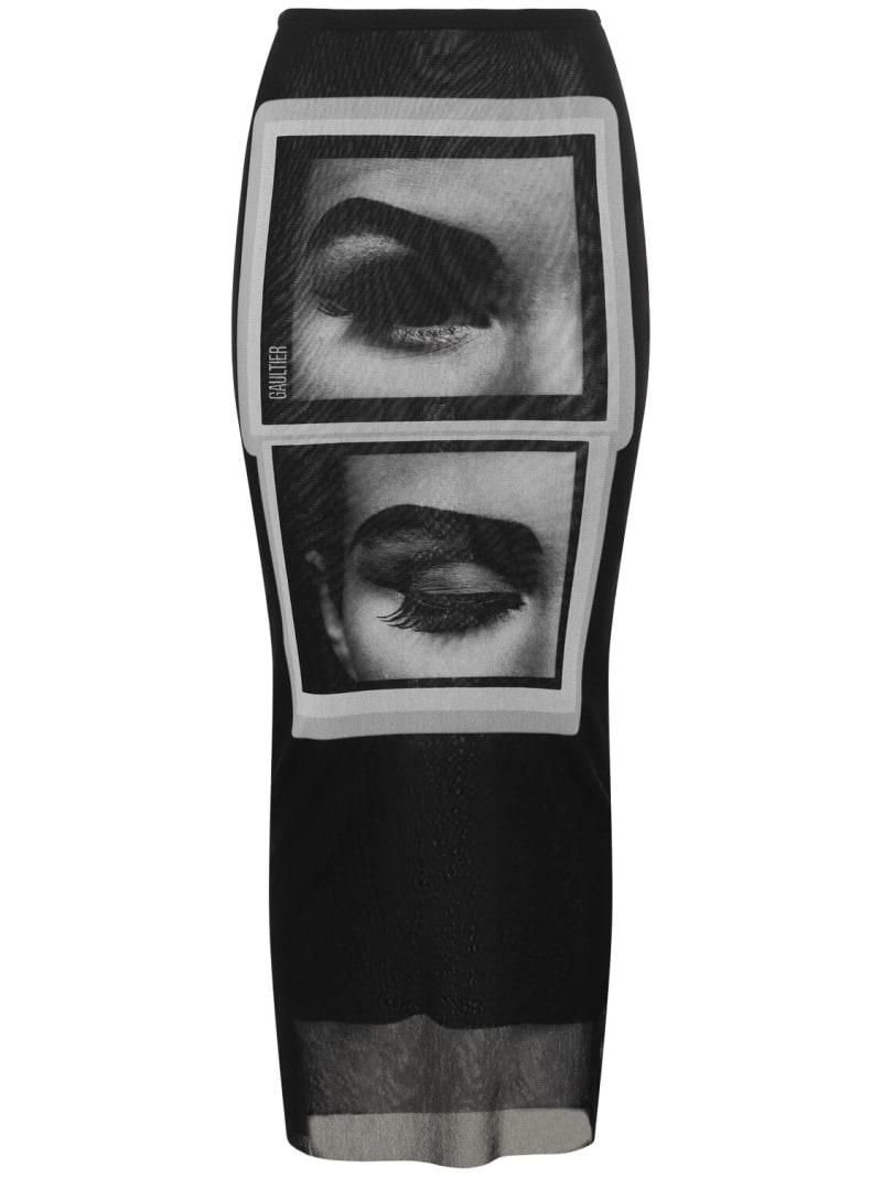 Eyes & lips printed mesh long dress - 1