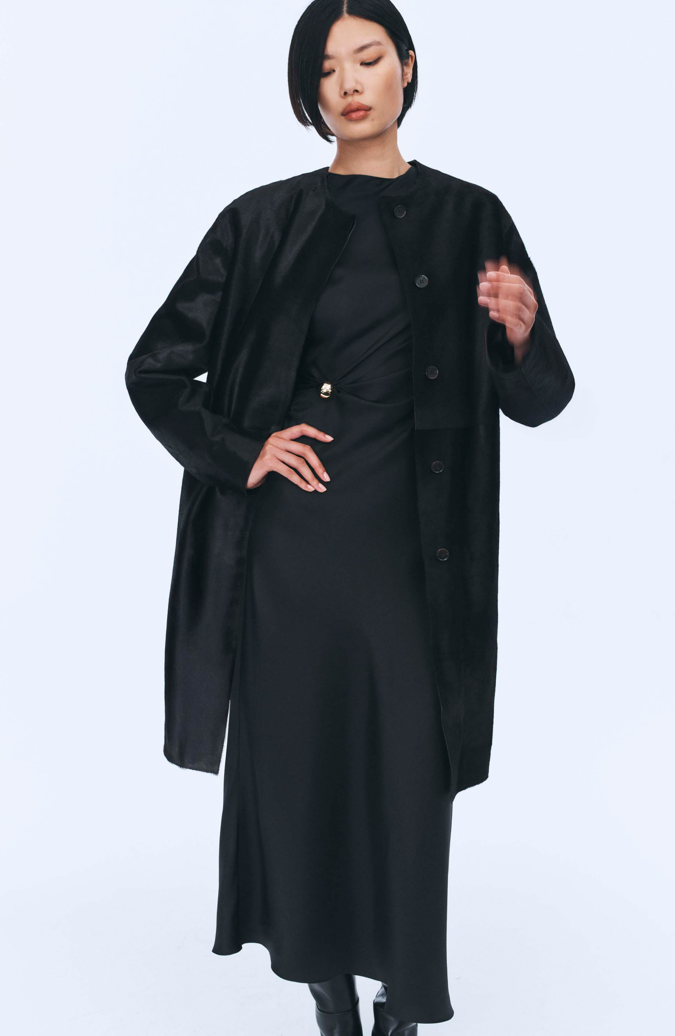 LOULOU DE SAISON Miller Genuine Calf Hair Coat in Coffee at Nordstrom - 2