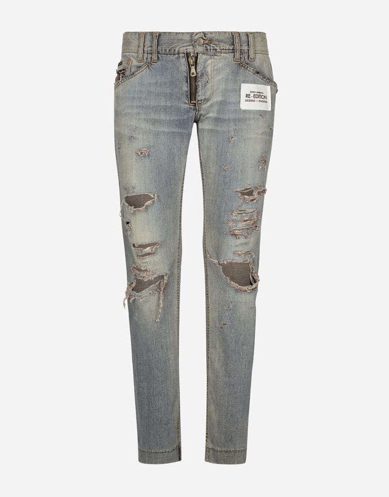 Washed denim jeans with rips 1
