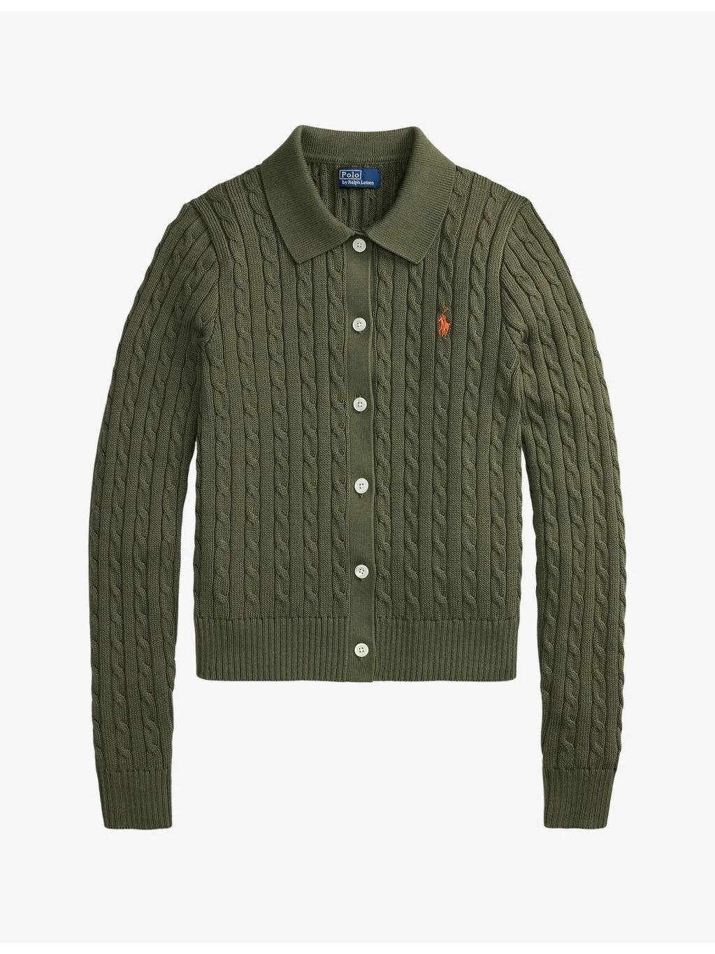 Brand-Embroidered Cable-Knitted Cotton Cardigan - 1
