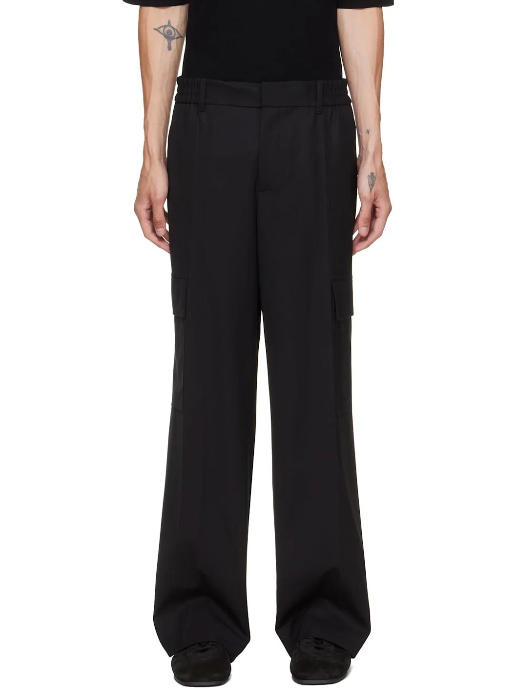 Black Wool Utility Trousers - 1
