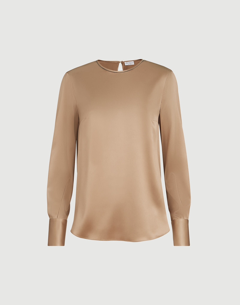 Stretch silk satin t-shirt with monili 1