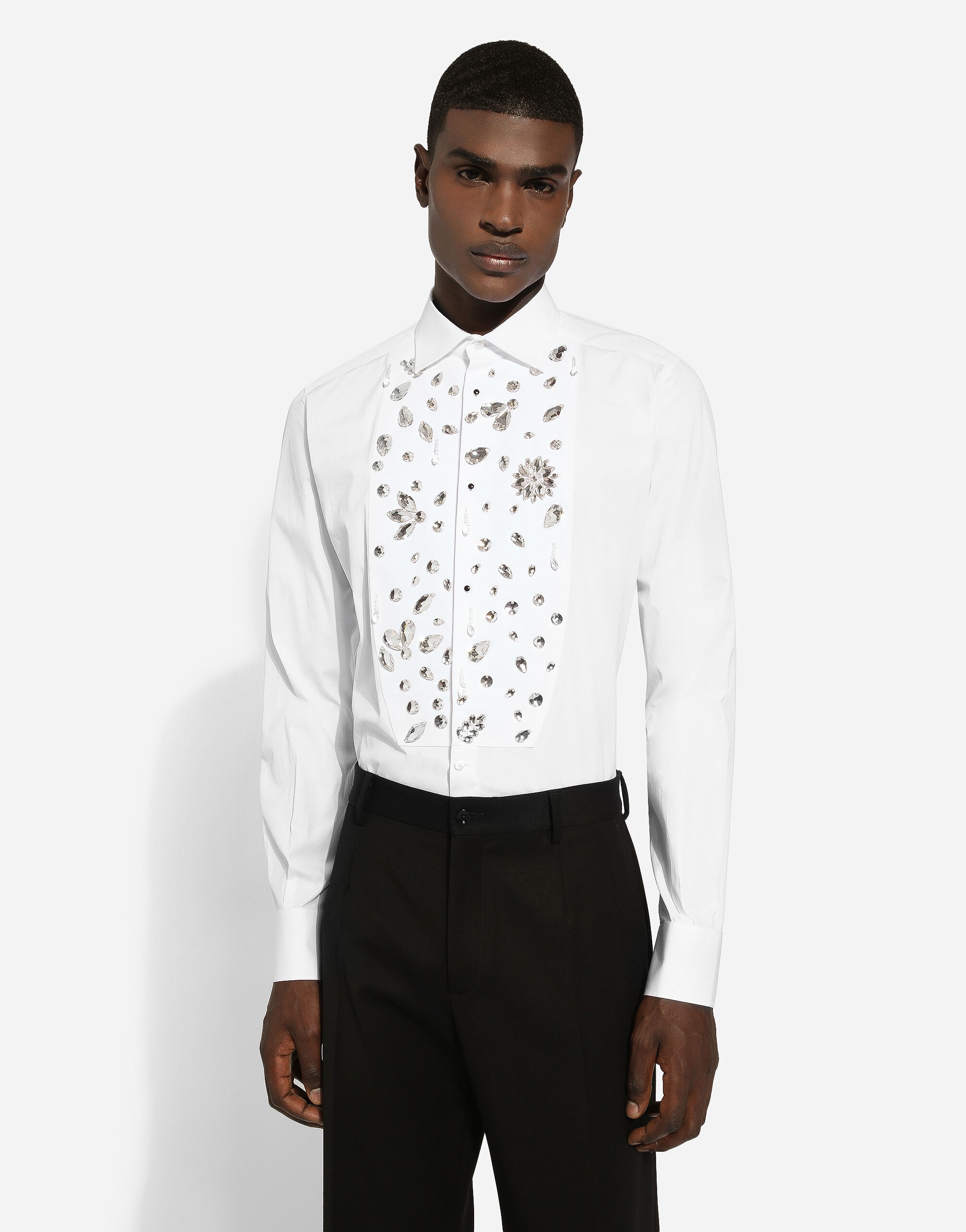 Gold-fit tuxedo shirt with rhinestone embroidery - 4