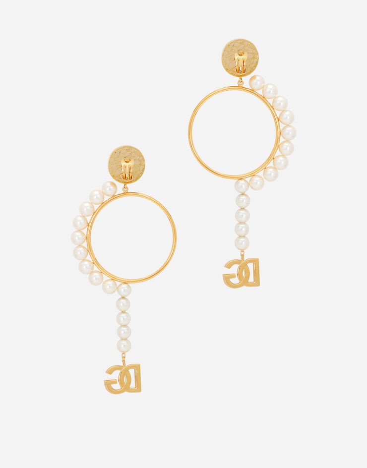 Hoop earrings with DG logo and pearls - 3