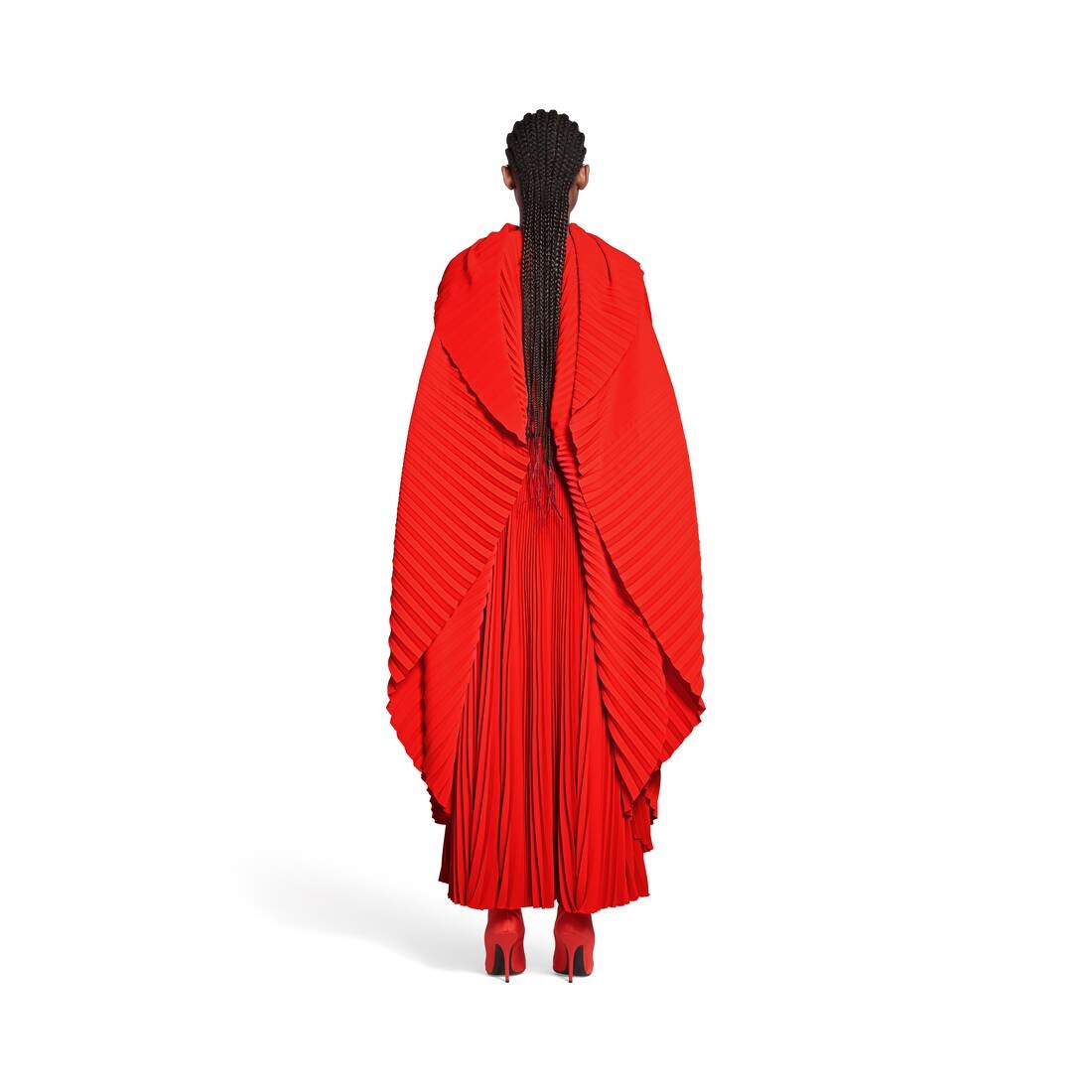 Women's Pleated Drape Dress in Red - 5
