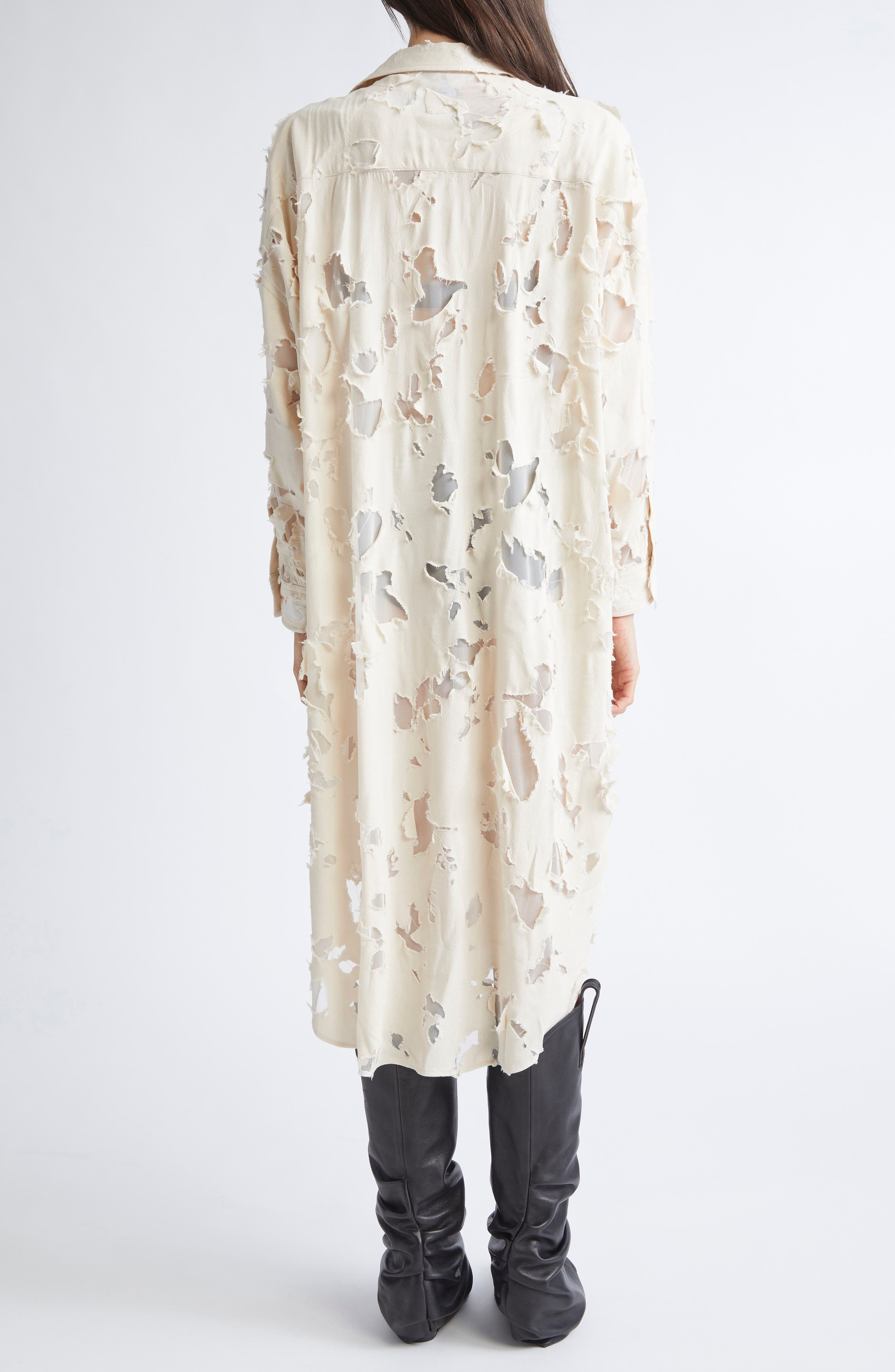 R13 Long Sleeve Burnout Jumbo Shirtdress in Ivory at Nordstrom - 2
