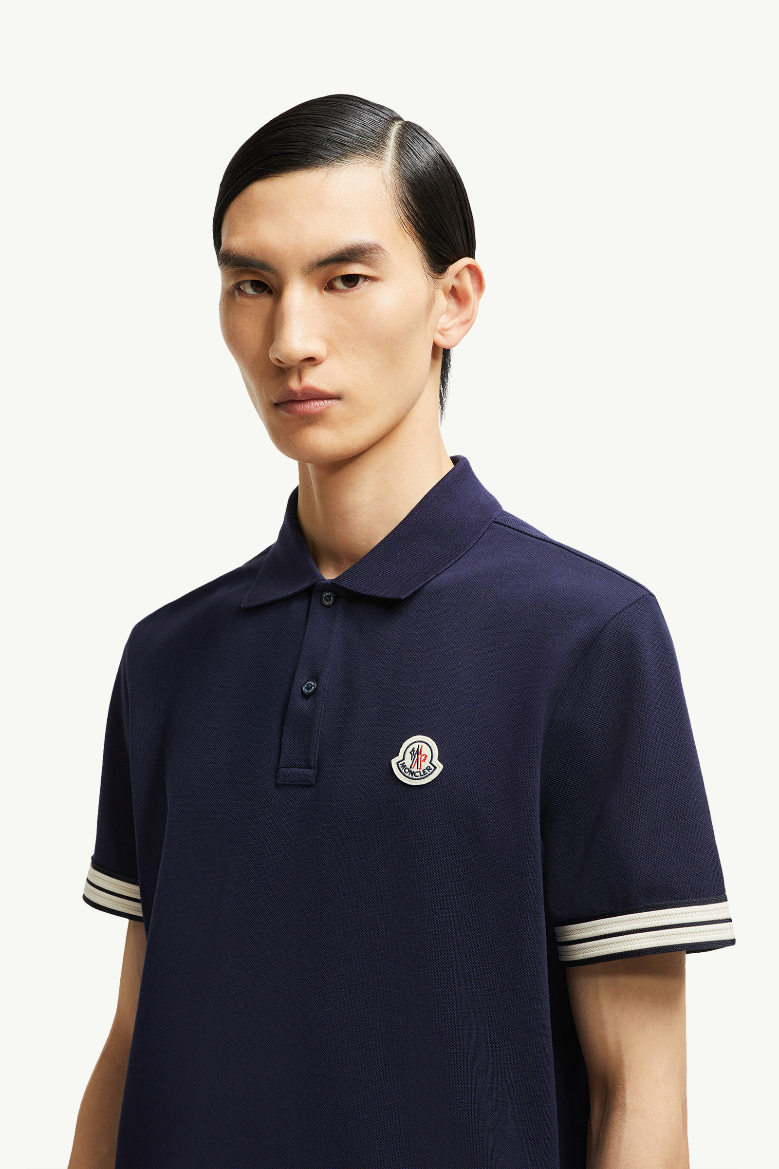 Striped Trim Cotton Piquet Polo Shirt - 4