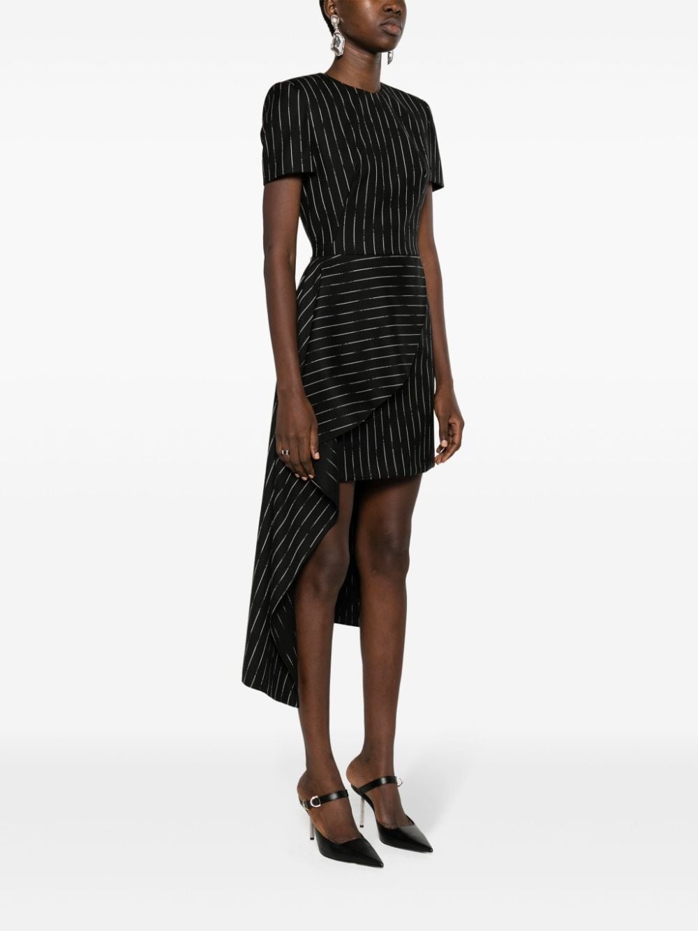 Broken-Pinstripe asymmetric tailored dress - 3