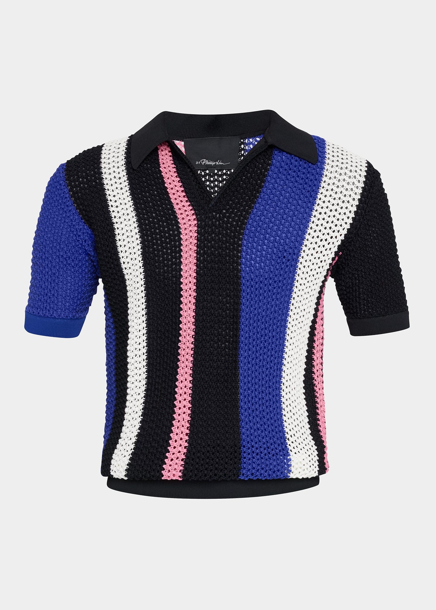 Men's Pointelle Block Stripe Polo Shirt - 1