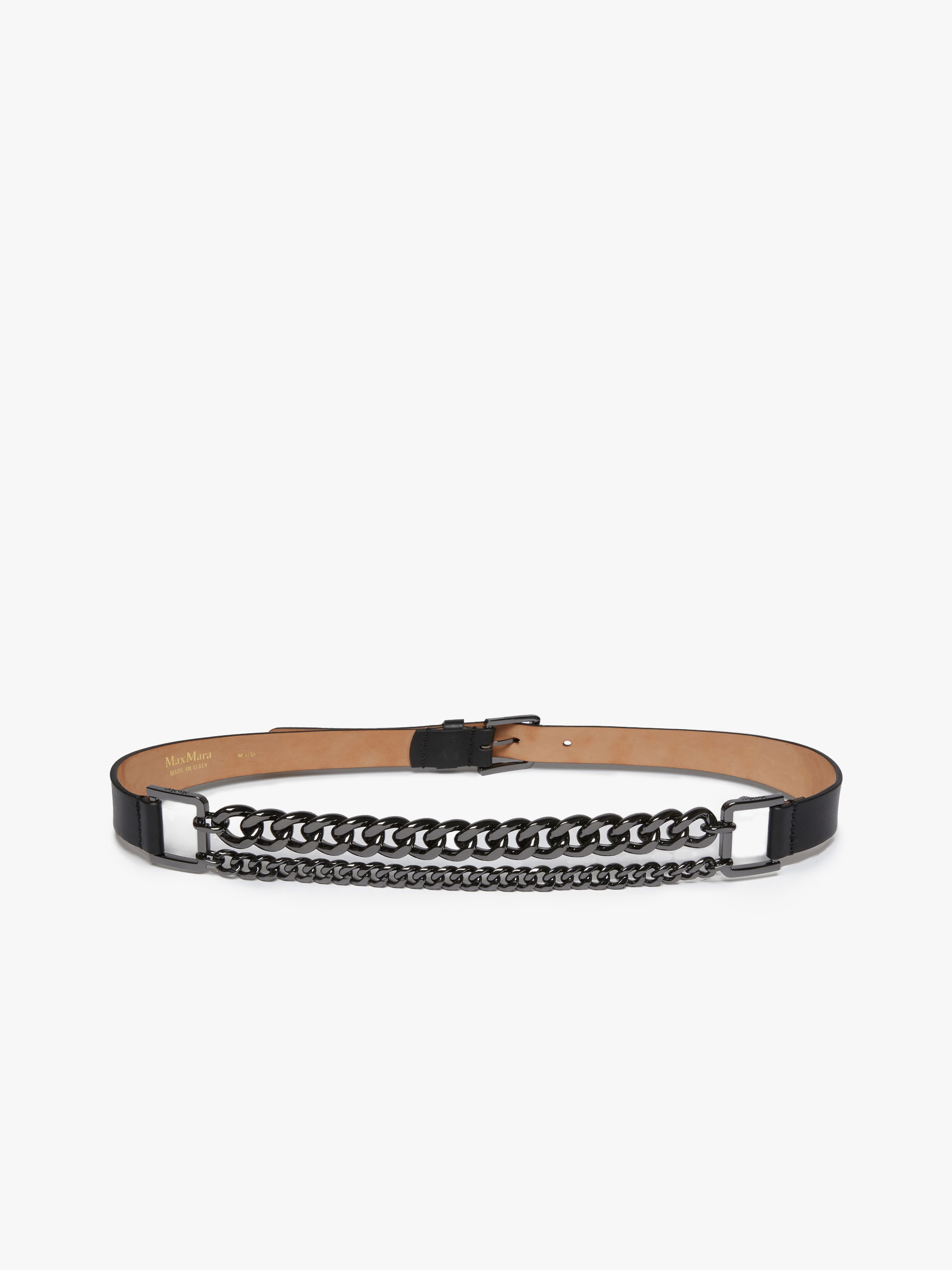 NEWBUCKLECHAIN Chain-embellished leather belt - 2