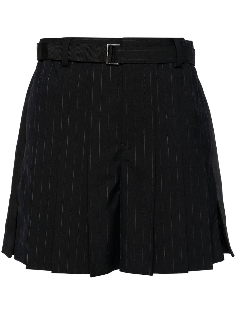 belt-waist pleated pinstripe shorts - 1