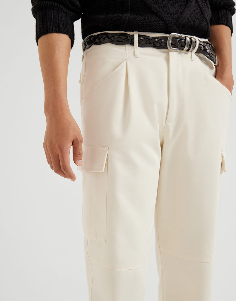 Cotton and virgin wool gabardine leisure fit trousers with cargo pockets 3