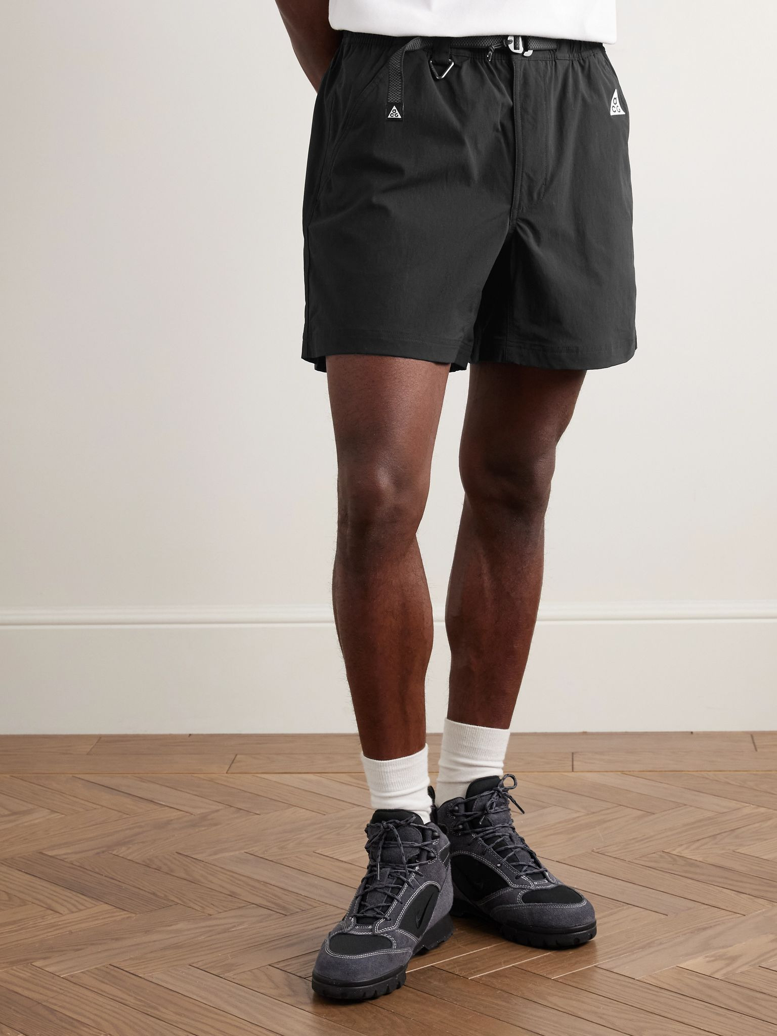 ACG Straight-Leg Belted Logo-Embroidered Shell Shorts Black - 3