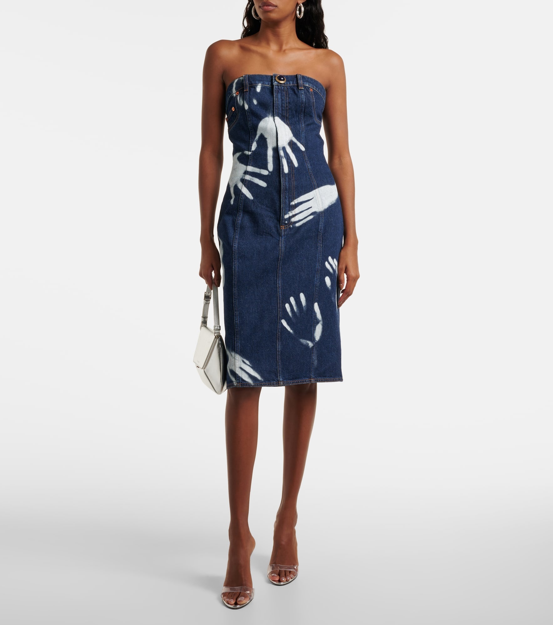 Printed strapless denim midi dress - 2