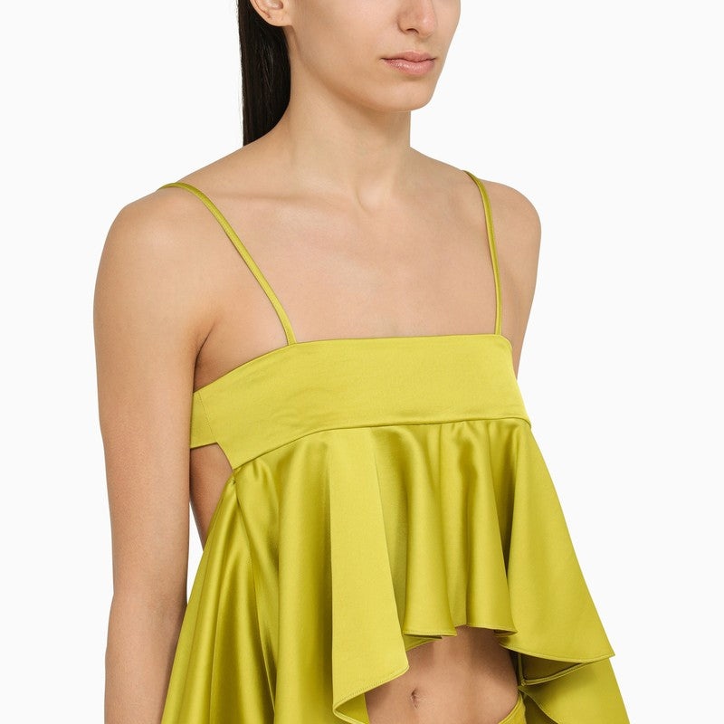 The Attico Lime-Coloured Satin Ruffle Top Women - 4