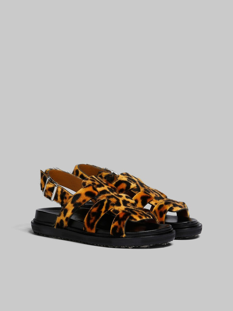 LEOPARD-PRINT SHORT-HAIR SHEARLING GLADIATOR SANDAL 2