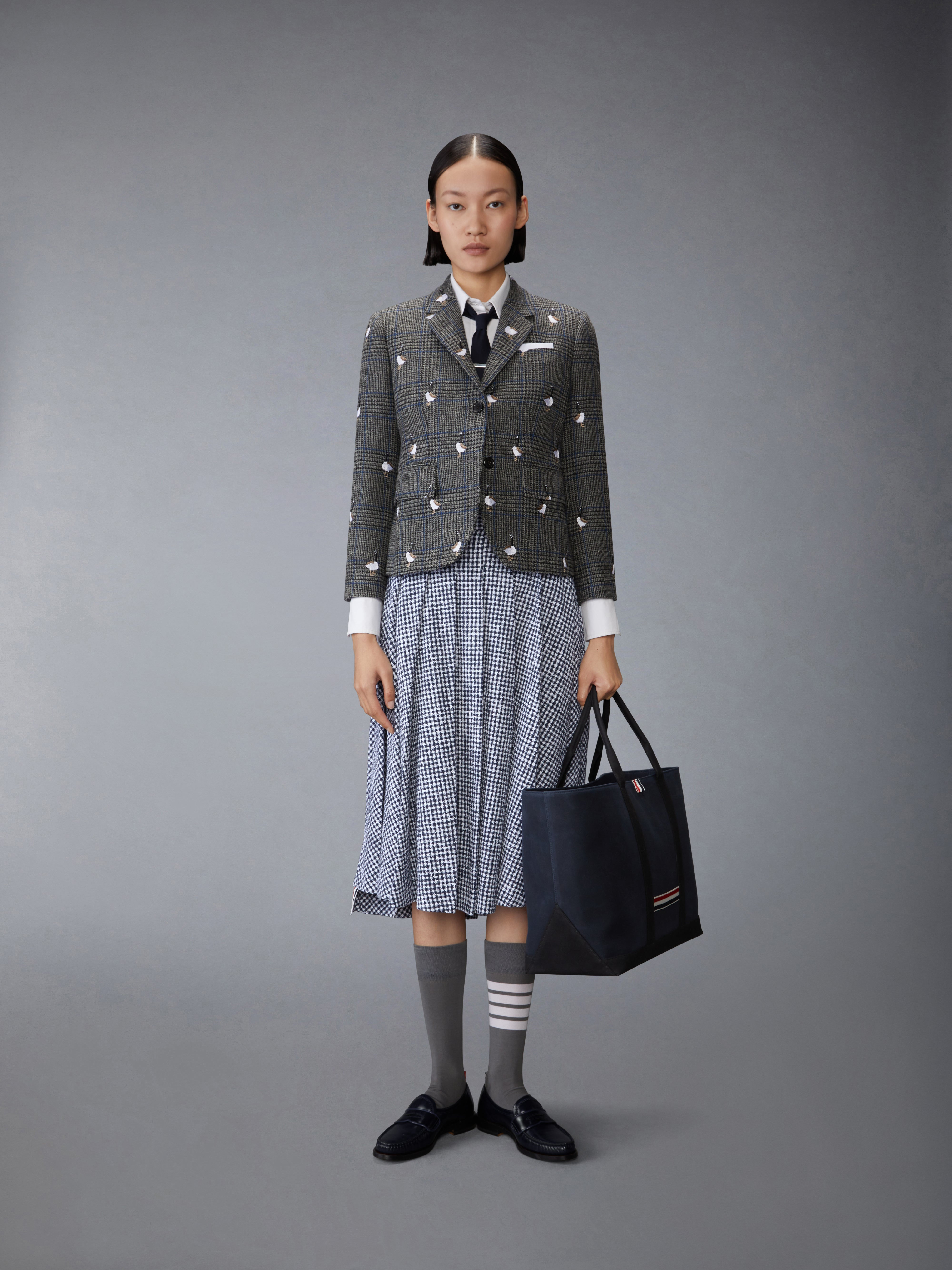 GINGHAM COTTON TWEED PLEATED SKIRT - 5