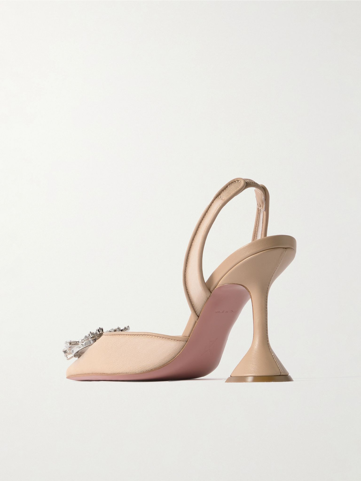 Begum crystal-embellished leather-trimmed mesh slingback pumps Neutral - 3