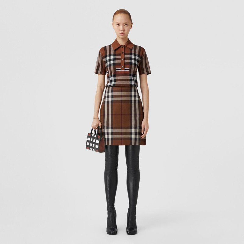 Check Intarsia Leather Mini Tote 7