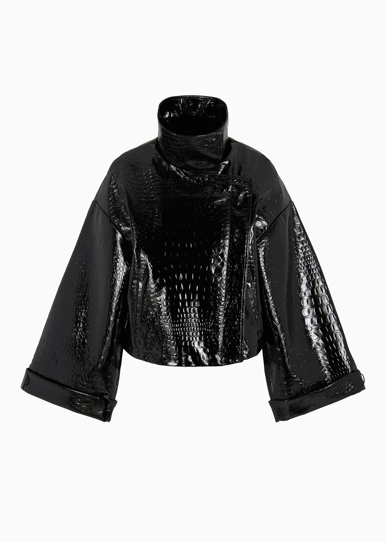 Mock croc vinyl blouson with kimono sleeves - 1
