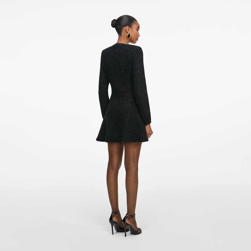self-portrait Black Sequin Knit Mini Dress outlook