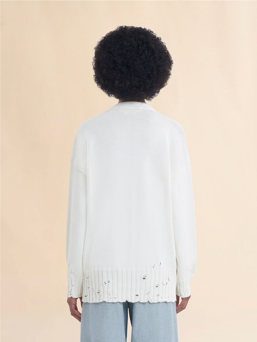 WHITE DISHEVELLED COTTON CARDIGAN WITH MARNI MENDING LOGO - 3