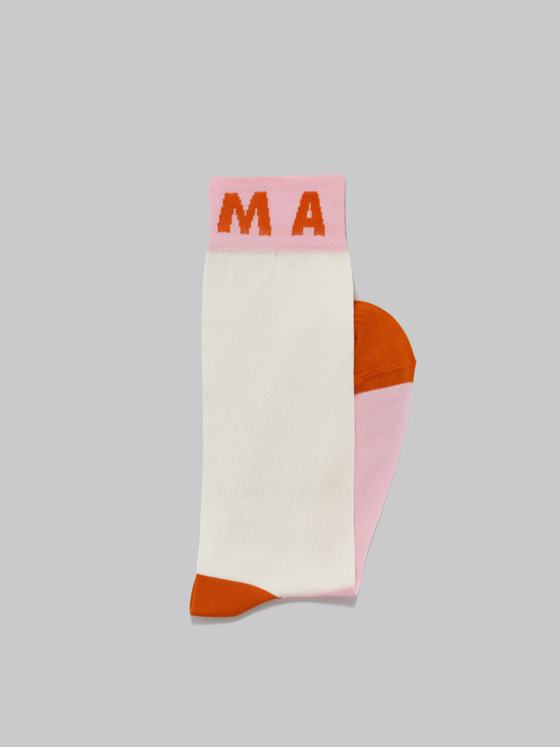 Marni LIGHT YELLOW COTTON COLOR-BLOCK SOCKS WITH LOGO CUFFS outlook