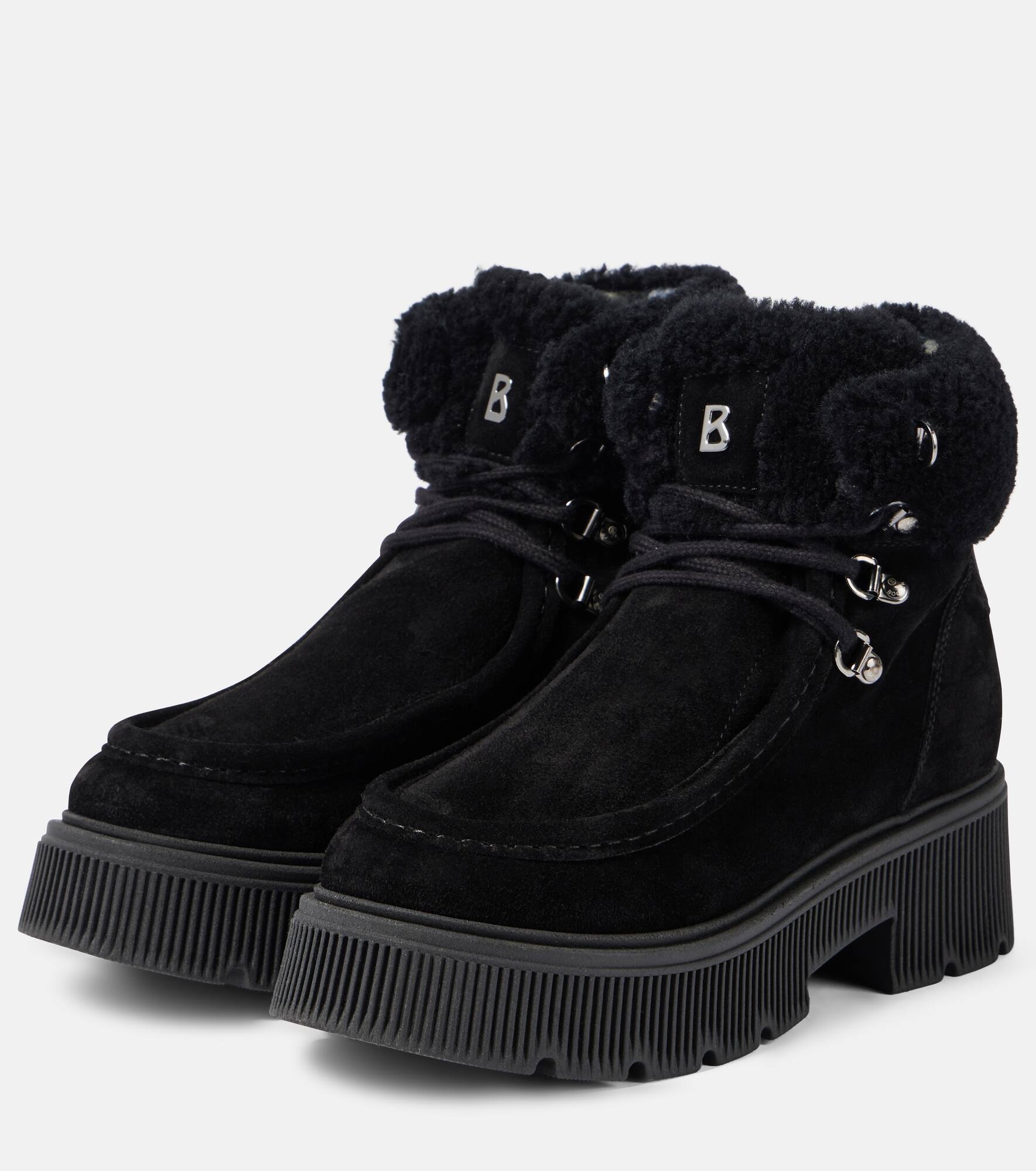 Shearling-trimmed leather ankle boots - 4