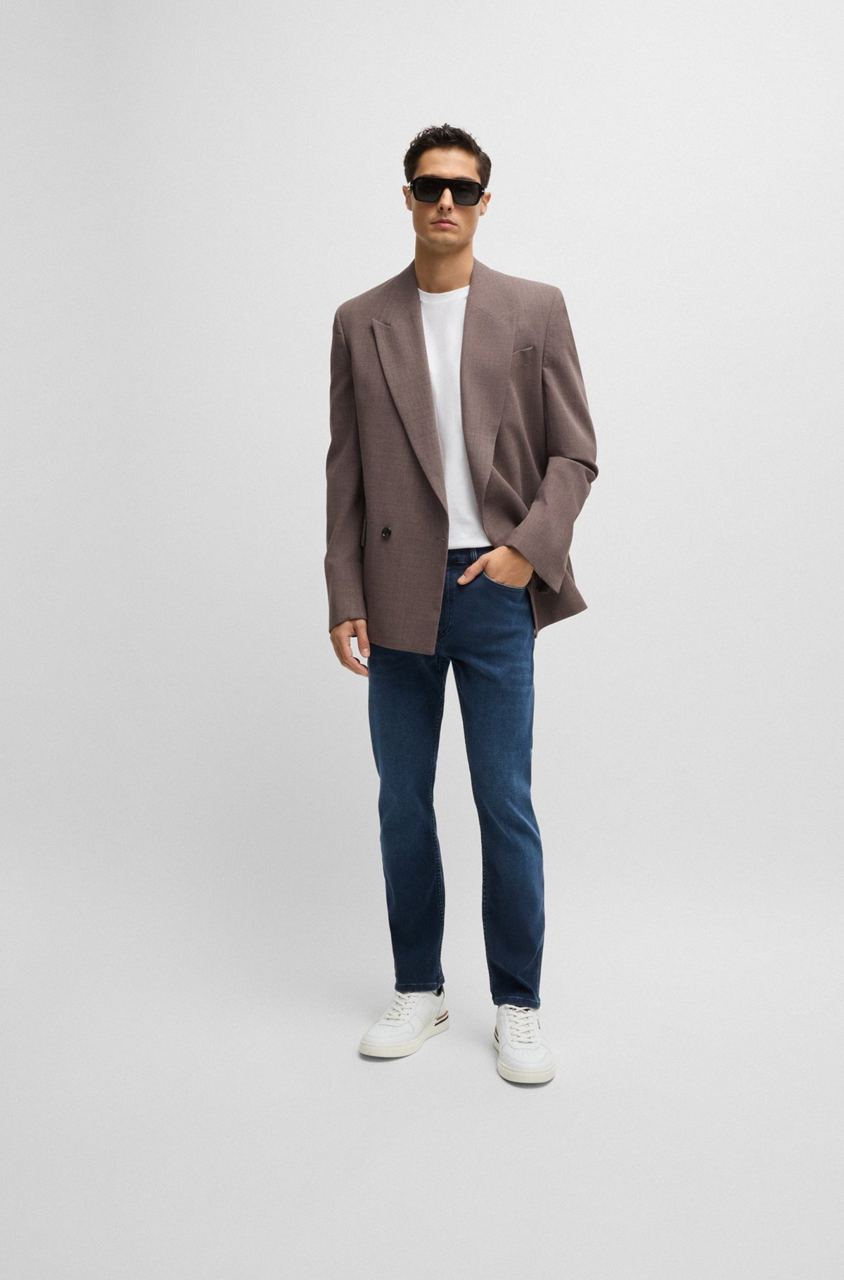 SLIM-FIT JEANS IN BLUE KNITTED STRETCH DENIM - 3