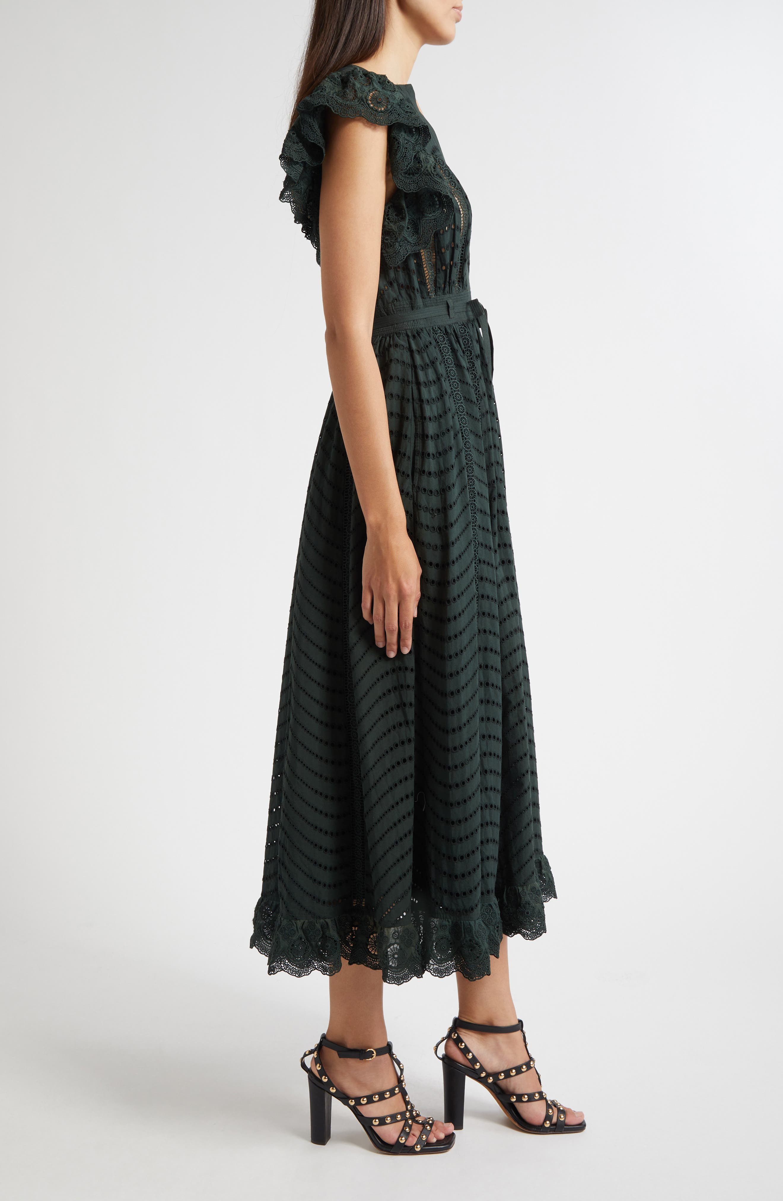 Ulla Johnson Olga Flutter Sleeve Midi Dress in Cypress at Nordstrom - 3