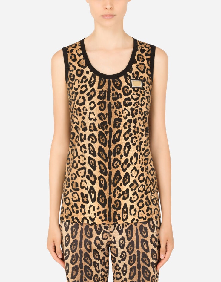 Leopard-print jersey tank top - 1