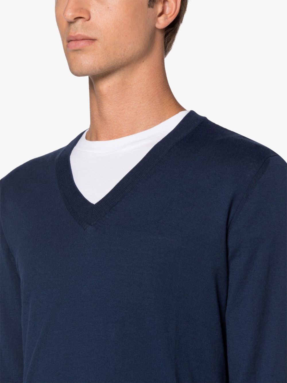 DEEP V NECK NAVY COTTON SWEATER - 5