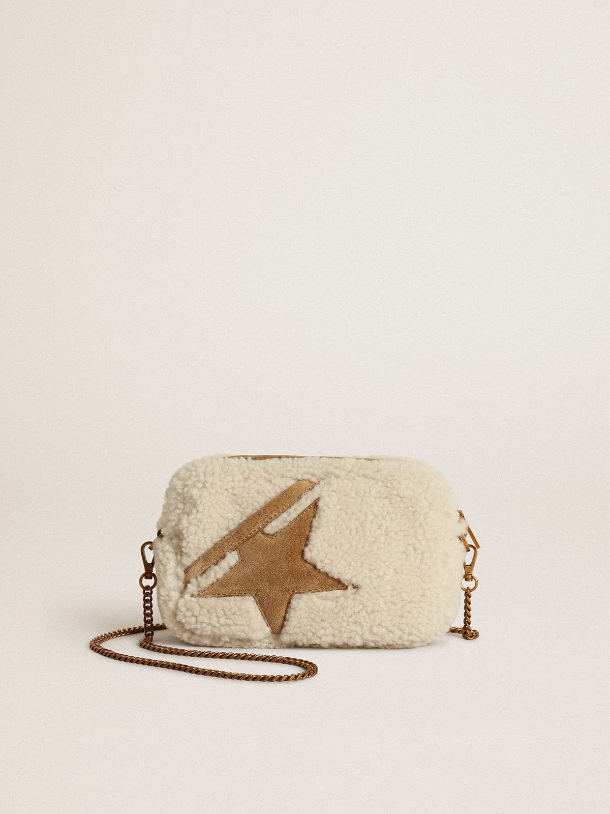 Mini Star Bag in beige shearling with suede star - 1