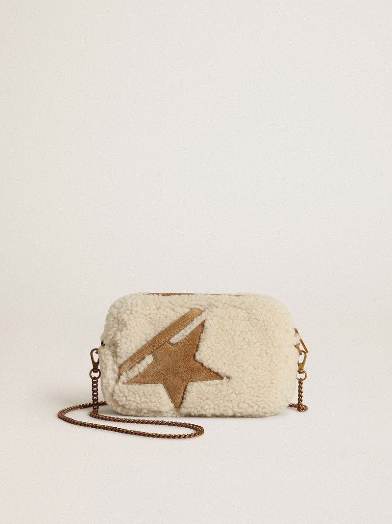 Mini Star Bag in beige shearling with suede star 1