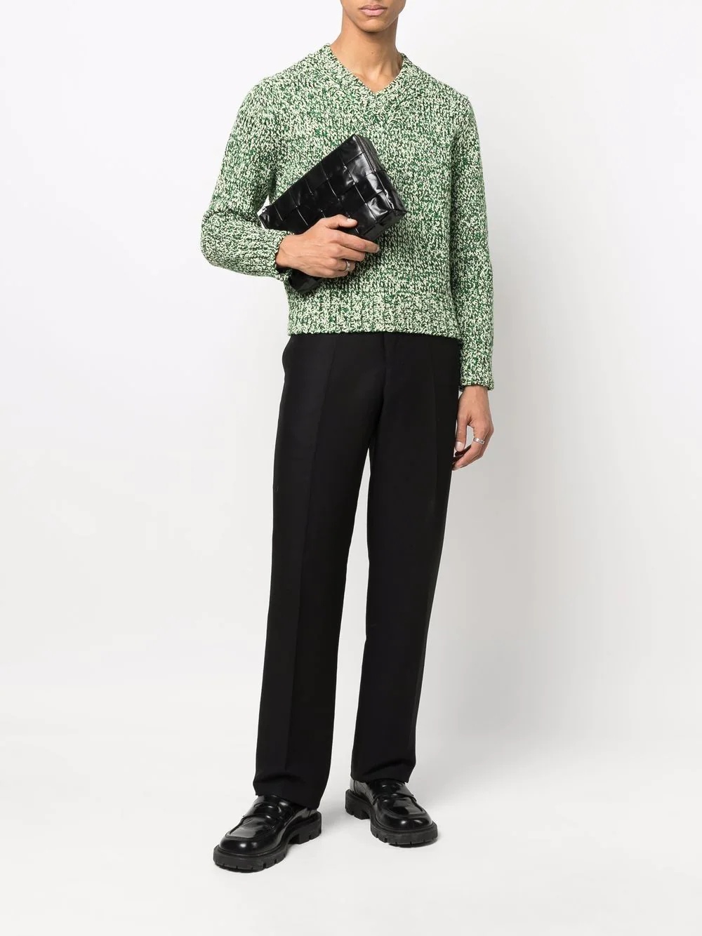 V-neck speckle-knit jumper - 2