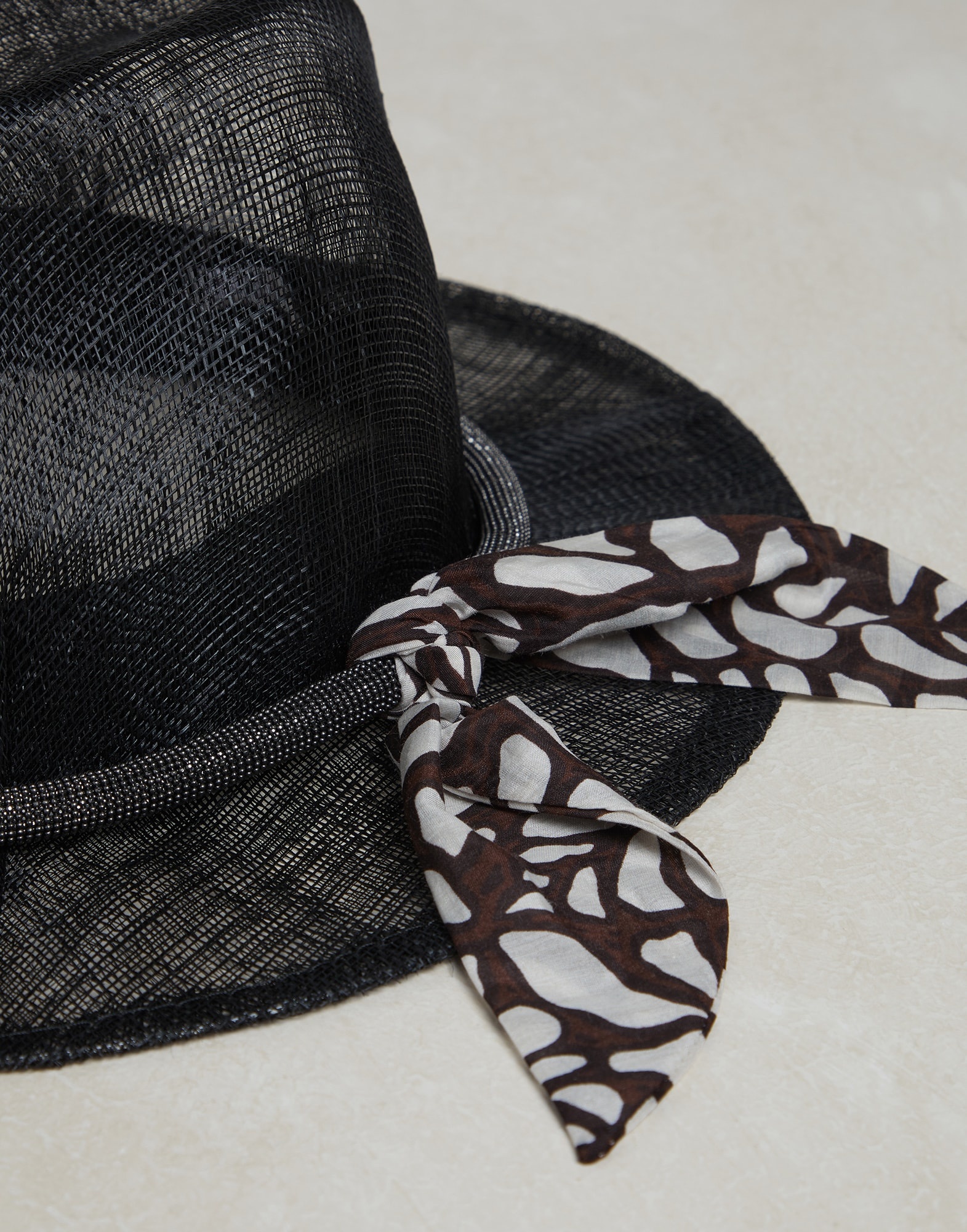 Abacá hat with band in ramage print poplin and monili - 2