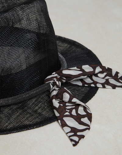 Brunello Cucinelli Abacá hat with band in ramage print poplin and monili outlook