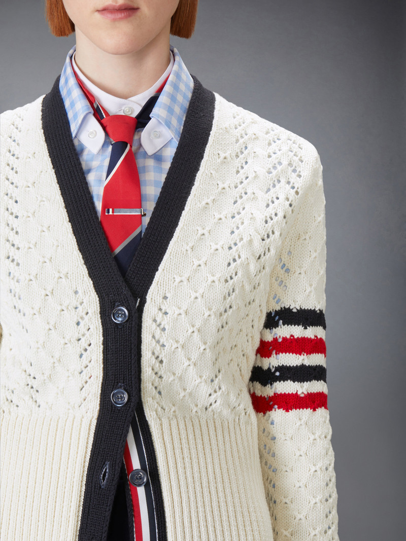 CABLE POINTELLE STITCH MERINO WOOL 4-BAR CARDIGAN 6