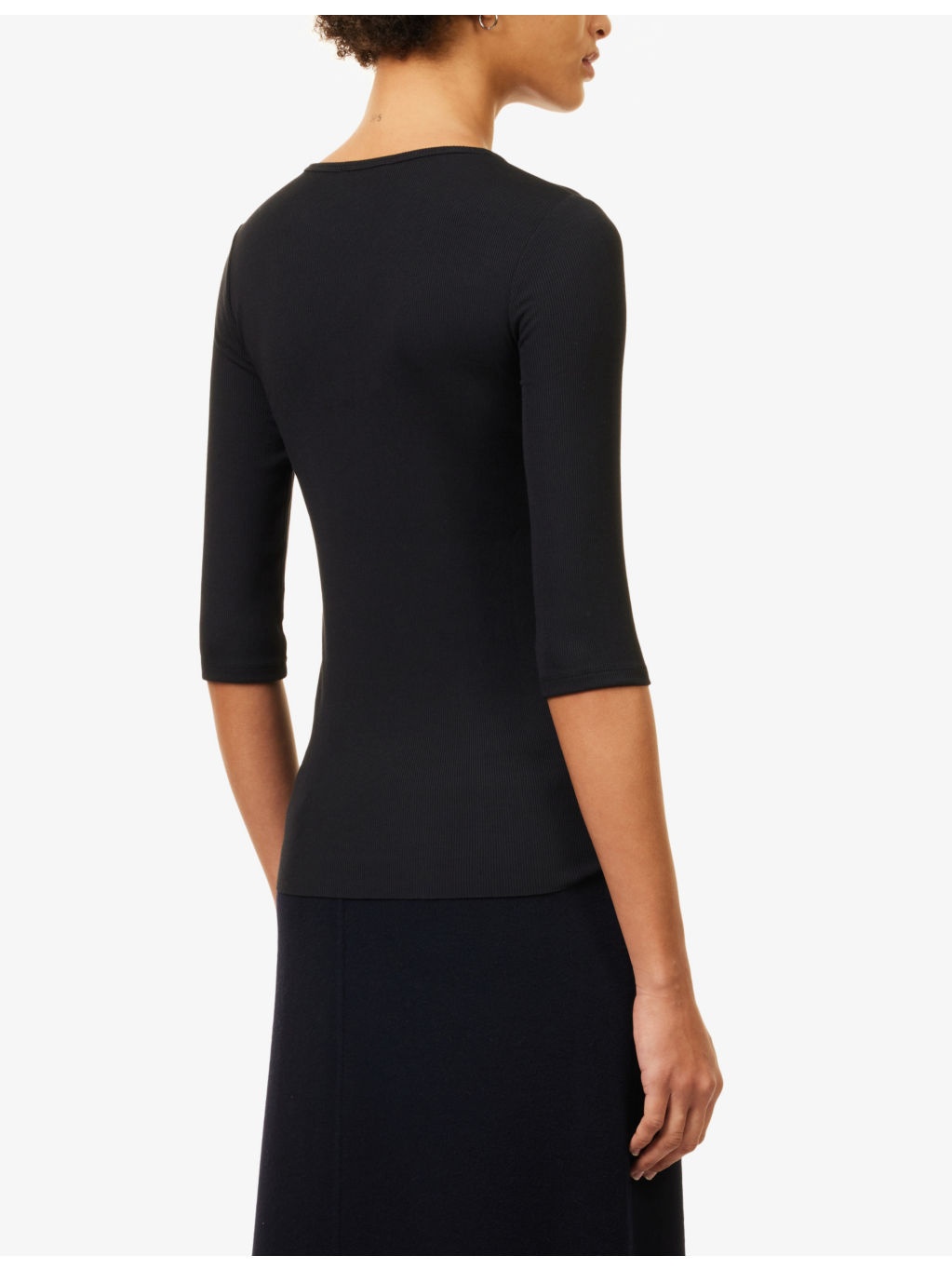 Ribbed round-neck stretch-woven top - 4