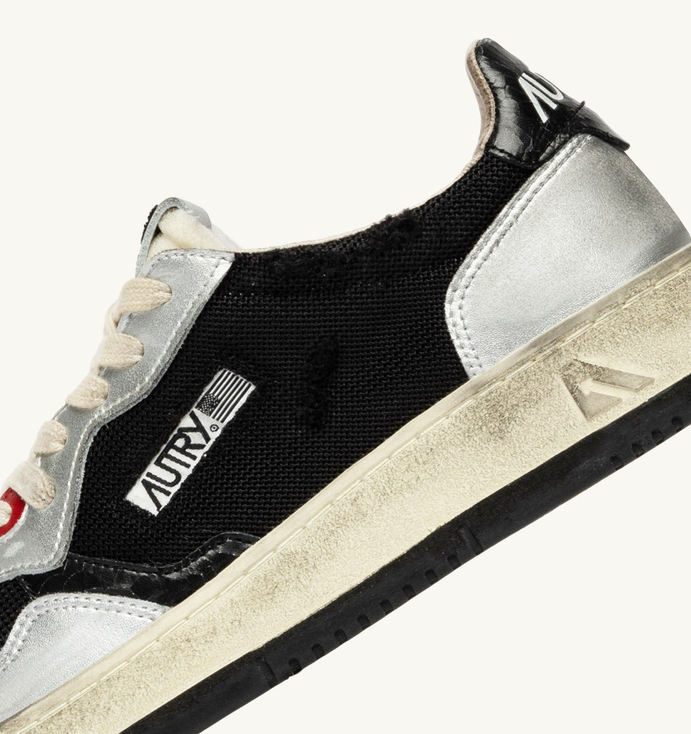 MEDALIST LOW SNEAKERS SUPER VINTAGE IN WHITE MESH SILVER SUEDE AND BLACK LEATHER - 6