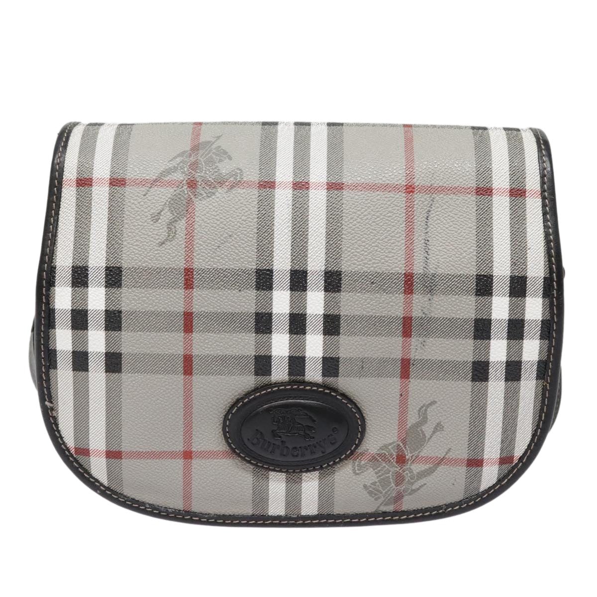 Burberry Nova Check Shoulder Bag Pvc Leather Gray Gold - 13