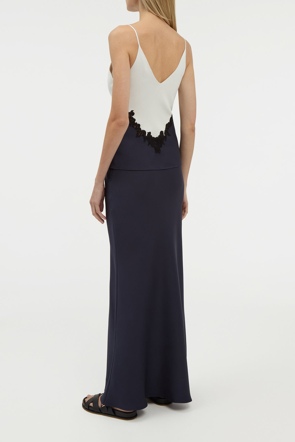 Cynthia Lace Top in Dark Navy Silk Wool - 5
