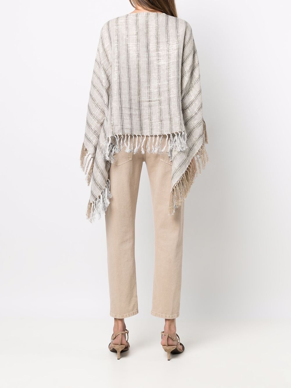 striped tassel-trim poncho - 4