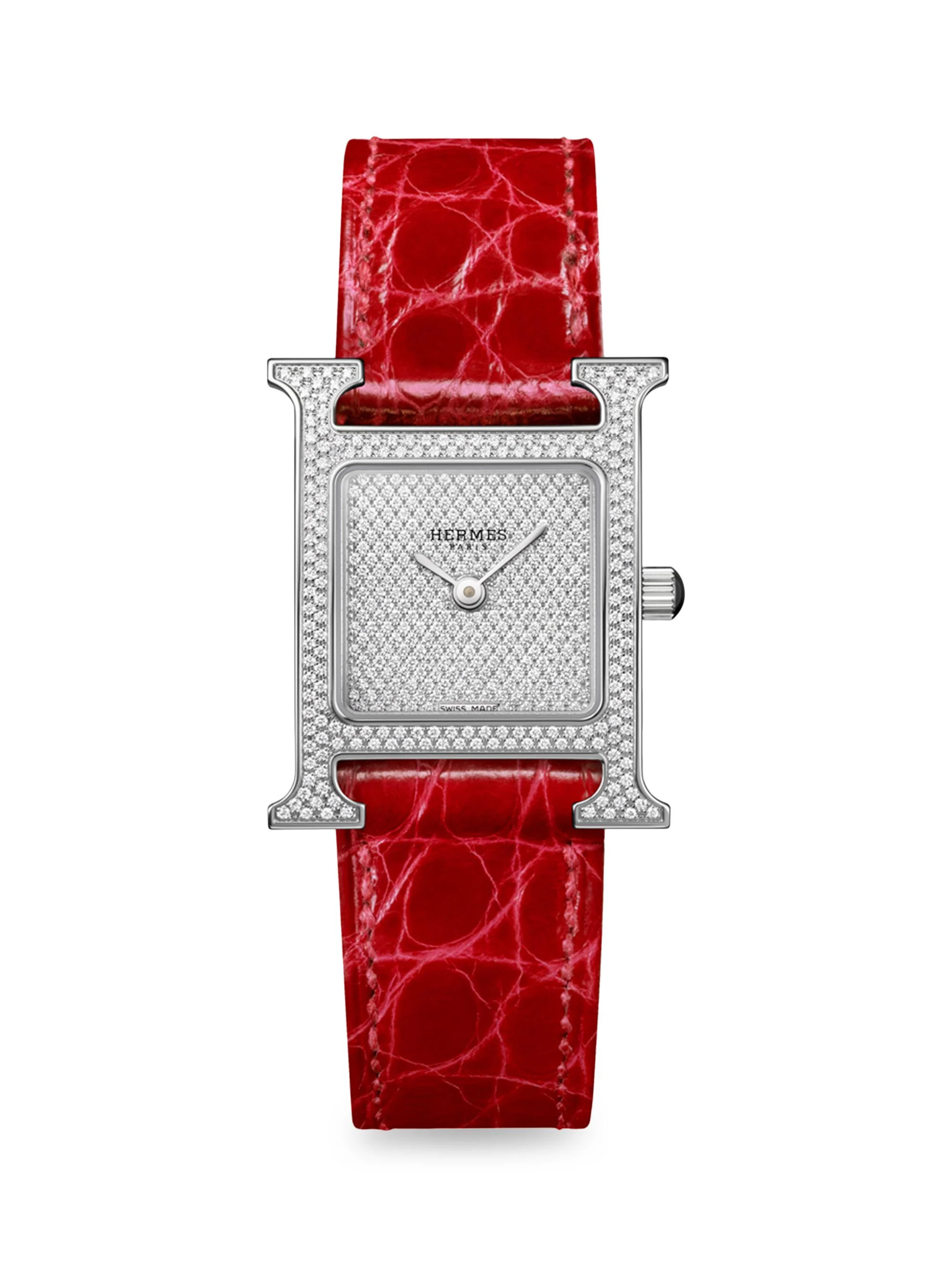 Women's Heure H 25MM Stainless Steel, Diamond & Alligator Strap Watch - Red - 1