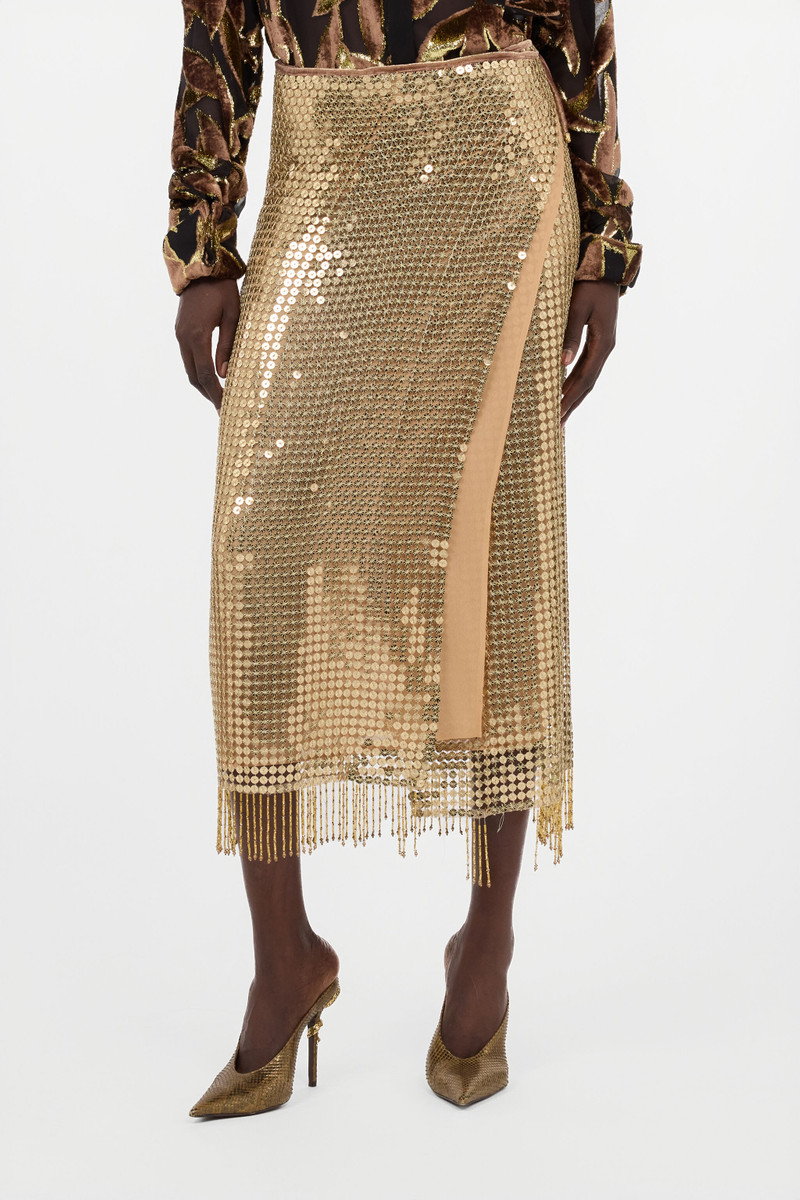 Gold Sequin Midi Skirt 3