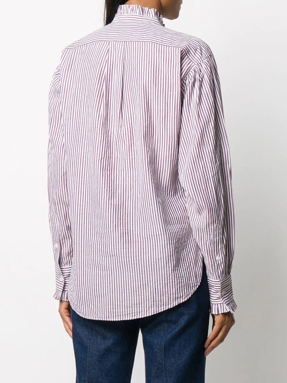 ruffled neck striped shirt - 4