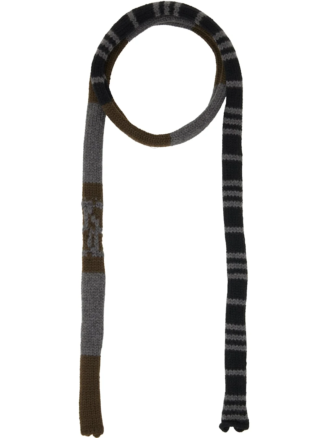 Gray & Khaki Stripe Knit Scarf - 1