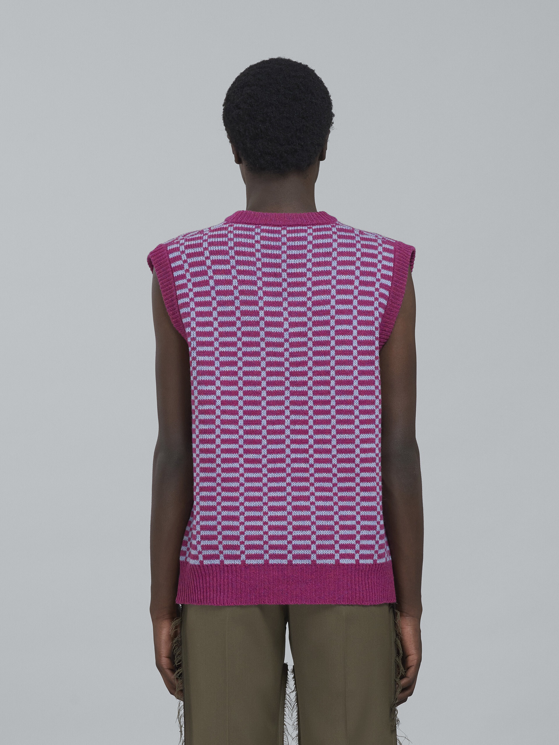 PINK SHETLAND WOOL V-NECK VEST - 3