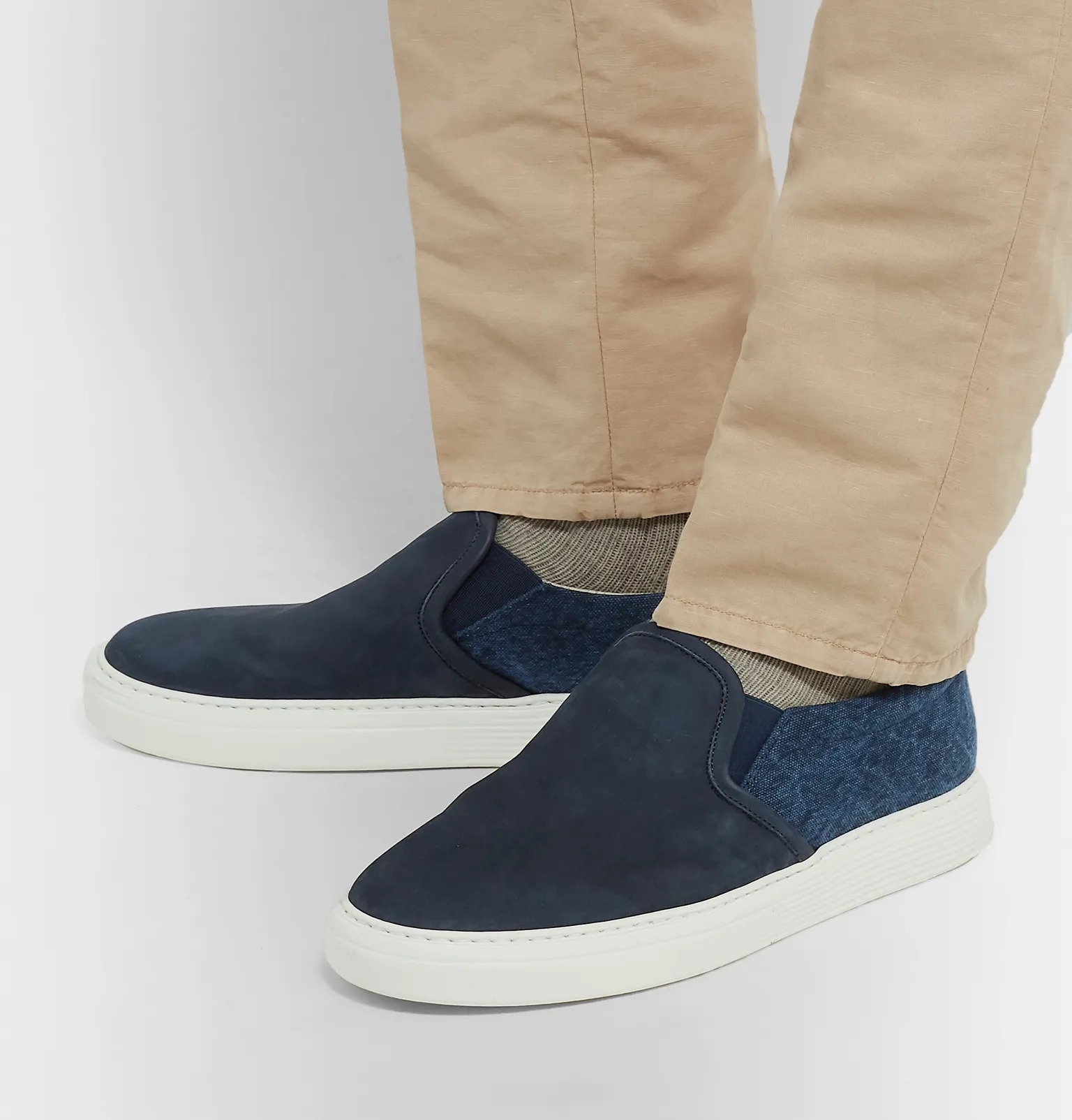 Nubuck and Canvas Slip-On Sneakers - 5